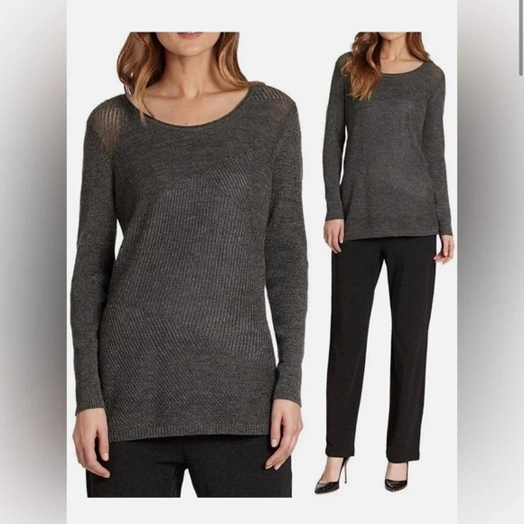 Eileen Fisher Scoop Neck Merino Wool Metallic Thread Geometric Sweater Long Line - Picture 4 of 11